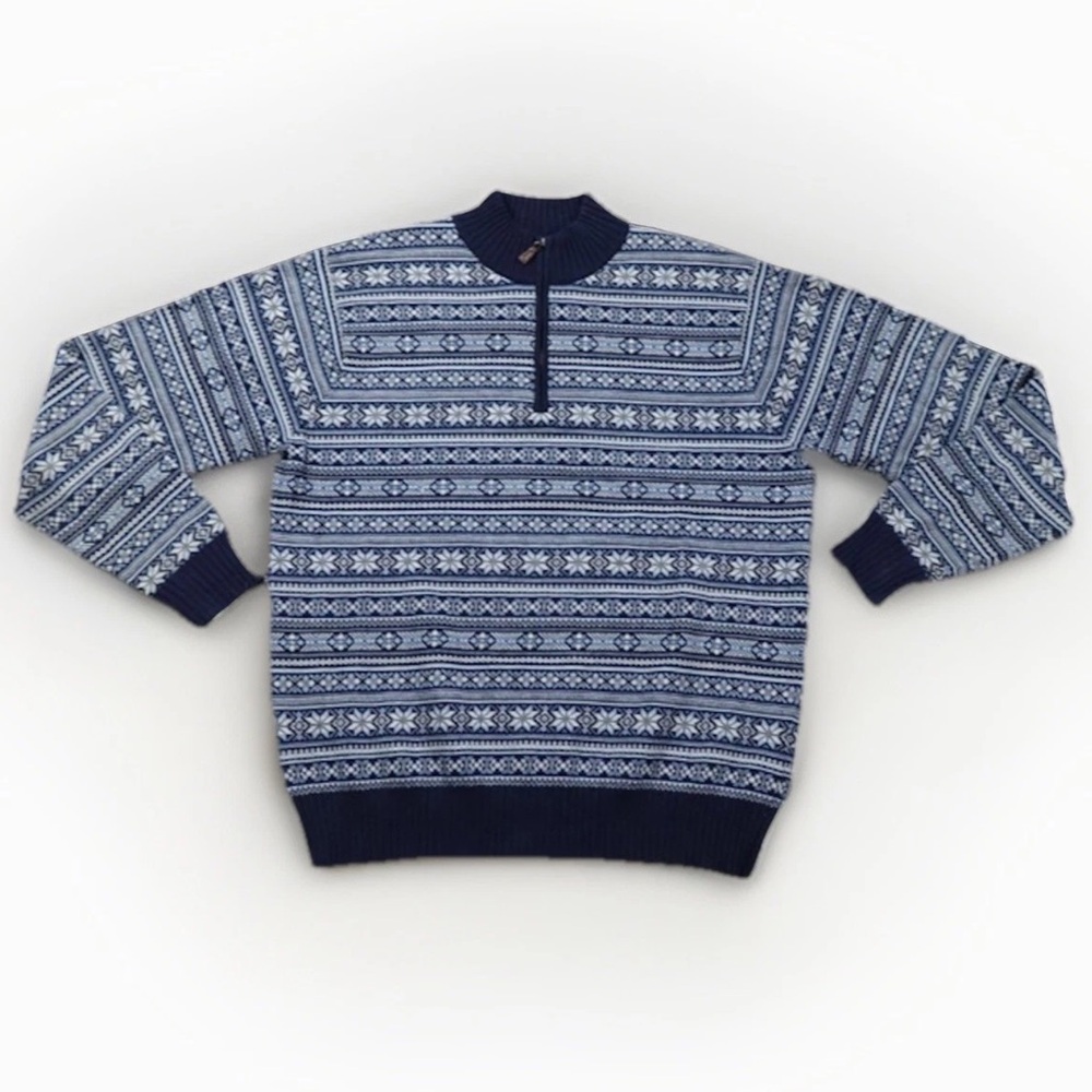 Peter Millar 1/4 Zip Pullover Mens L Fair Isle Wool Blend Sweater Blue New